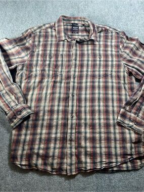 Prana‎ Men's Plaid Button-Down Shirt in Tan, Red & Blue